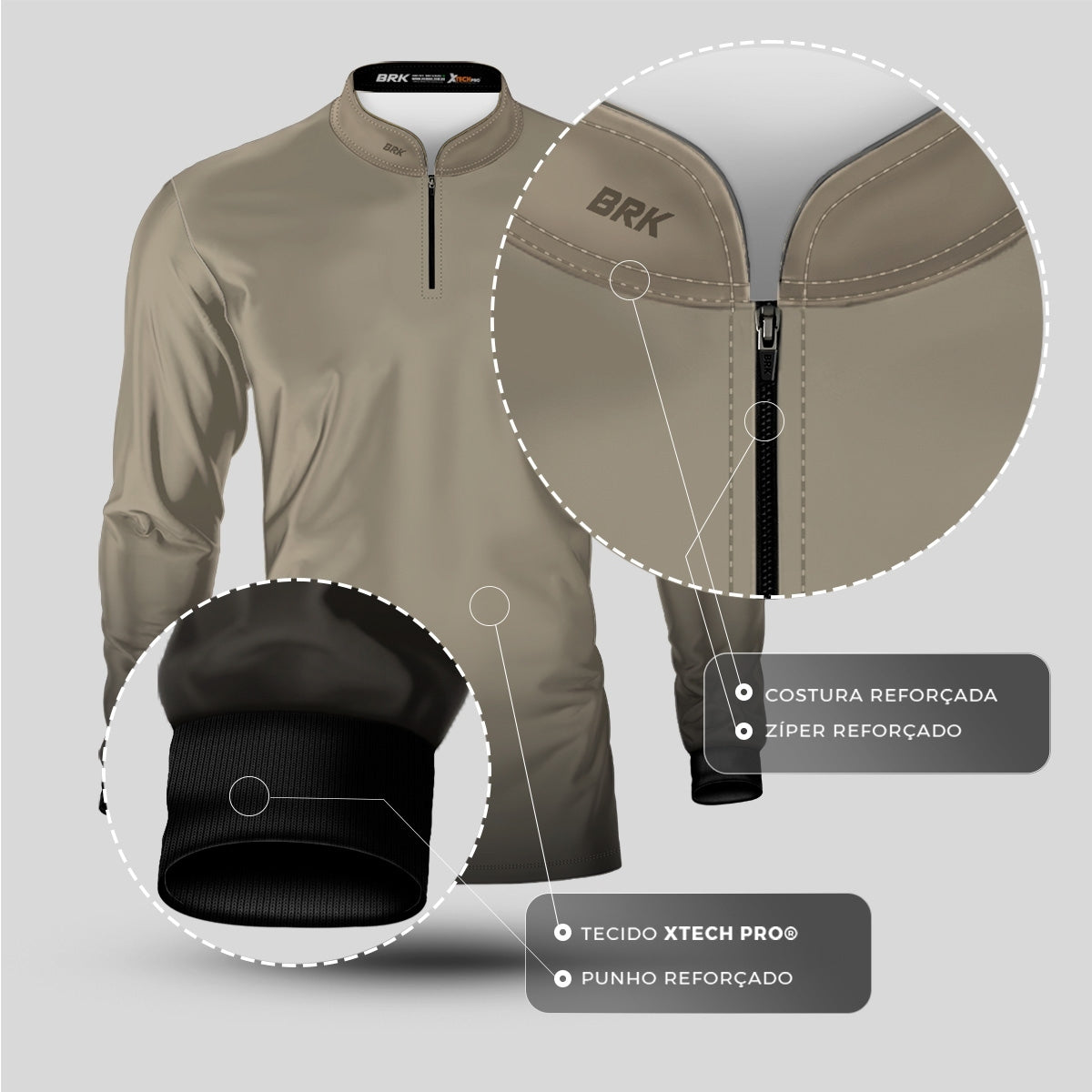 Camisa Agro Brk Unissex Basic Areia com Proteção Solar UV50+ - Brk Fishing