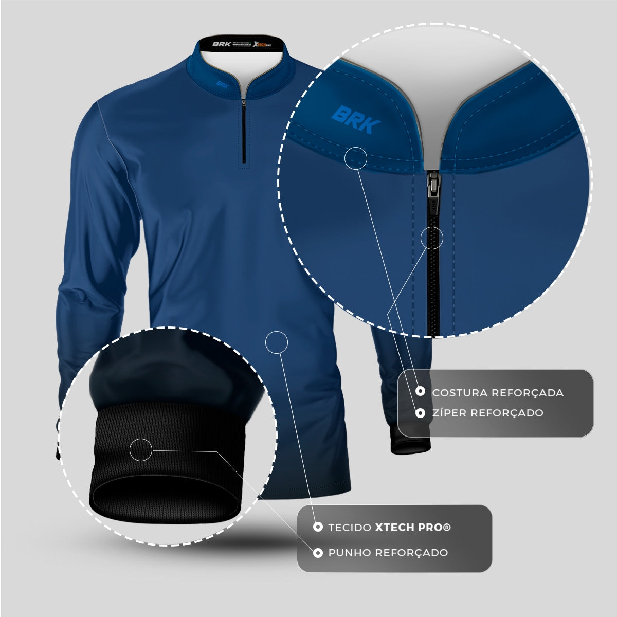 Camisa Agro Brk Unissex Basic Azul Naval com Proteção Solar UV50+ - Brk Fishing