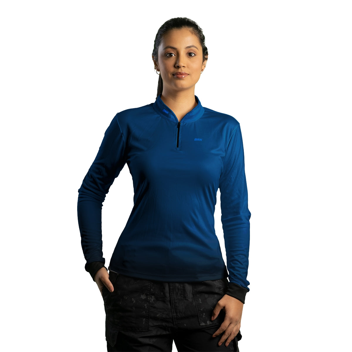 Camisa Feminina Brk Basic Azul Naval com Proteção Solar UV50 Envio Imediato Brk Fishing