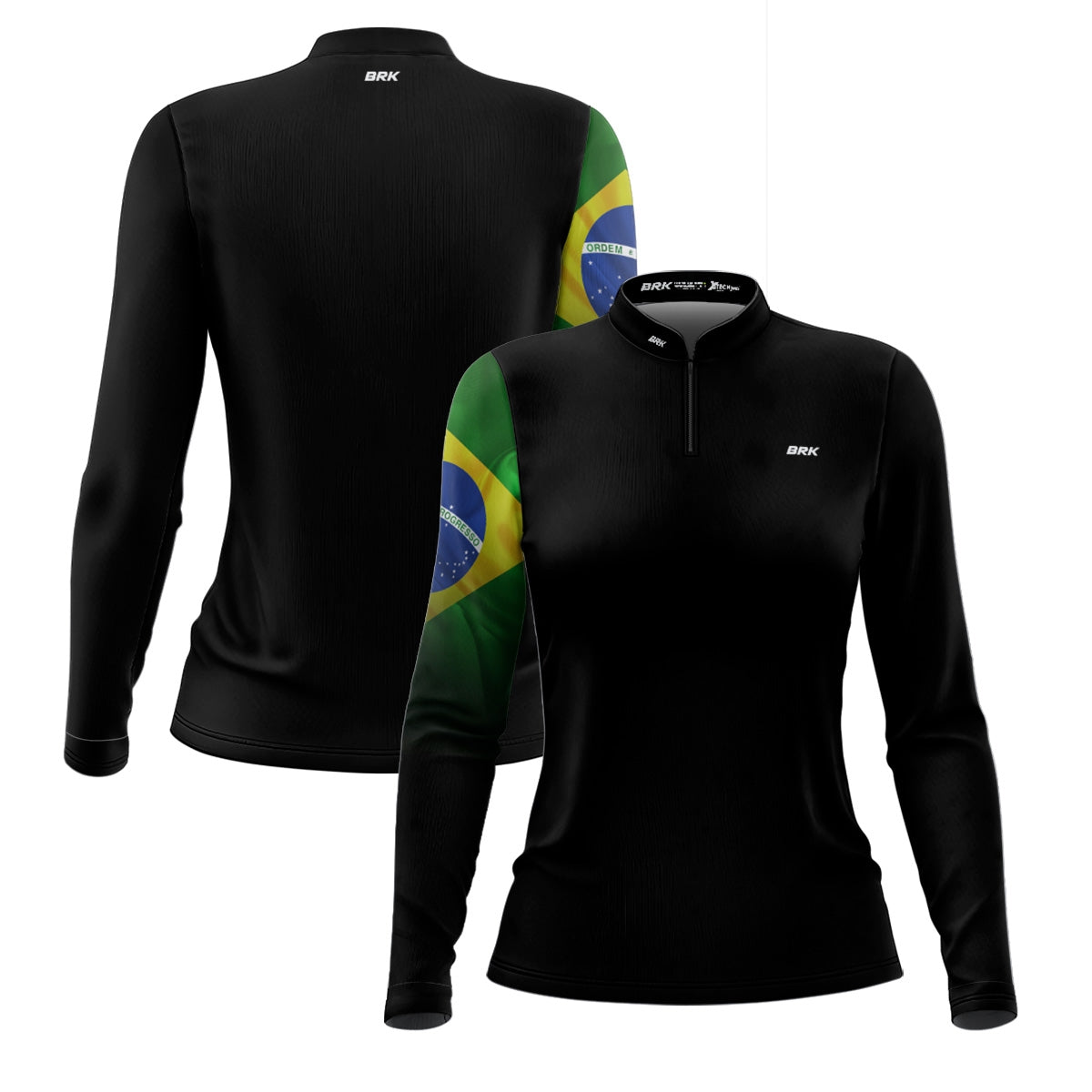 Camisa Feminina Brk Preta Bandeira do Brasil com Proteção Solar UV50 Envio Imediato - Brk Fishing