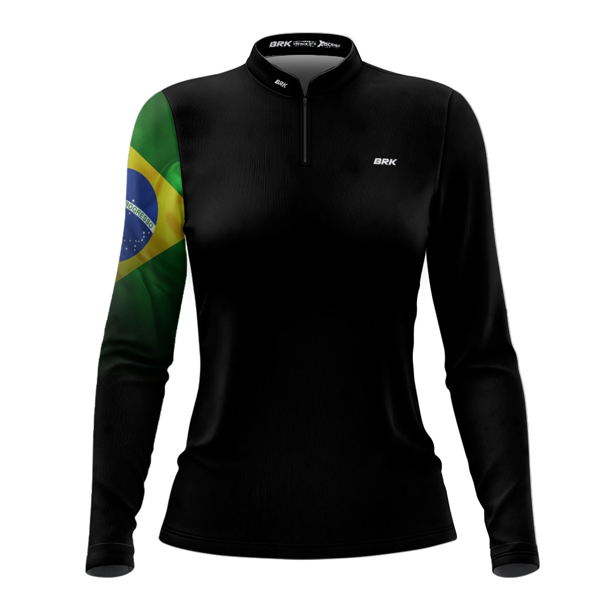 Camisa Feminina Brk Preta Bandeira do Brasil com Proteção Solar UV50 Envio Imediato - Brk Fishing
