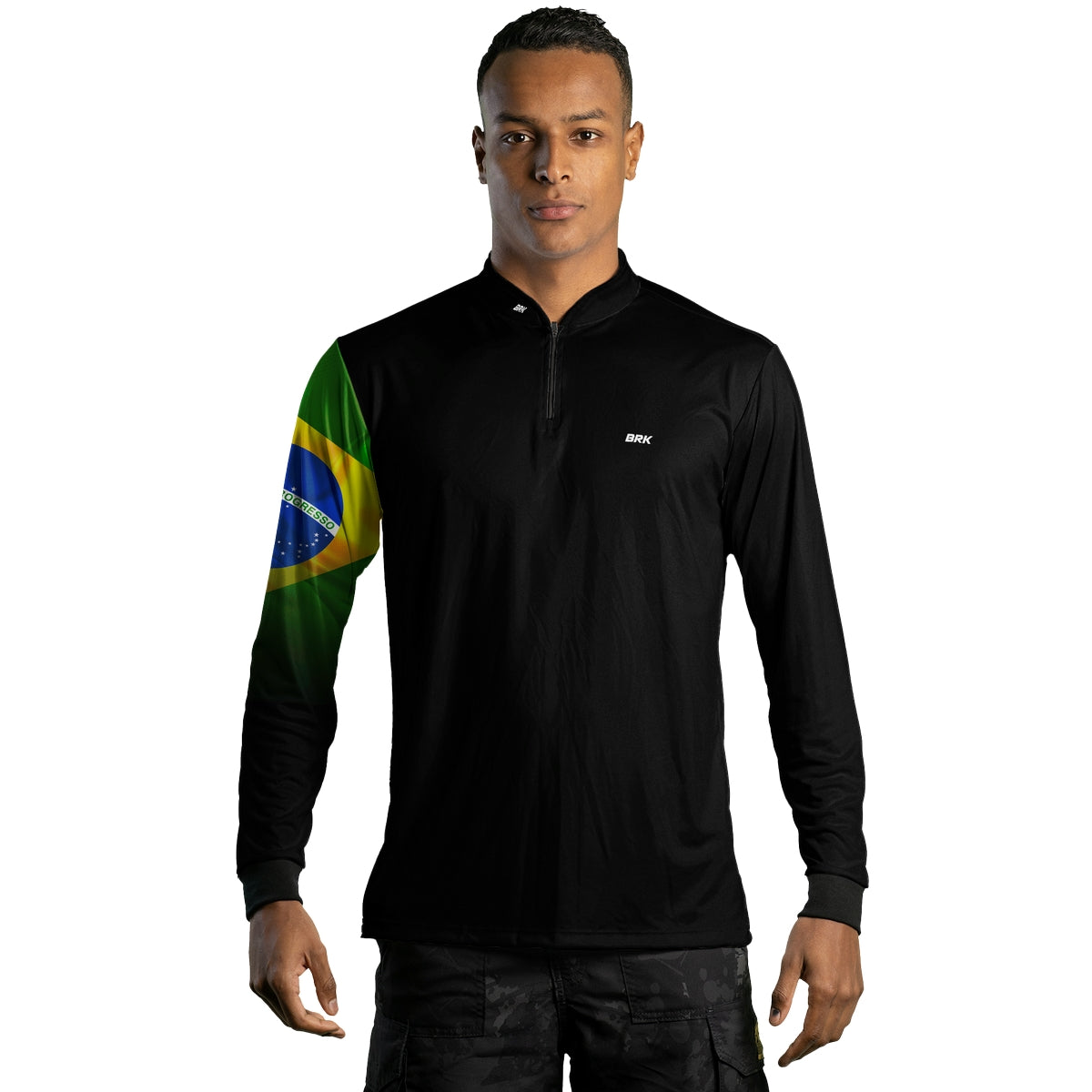 Camisa de Motociclismo Brk Preta Bandeira do Brasil com Proteção Solar UV50+ - Brk Fishing