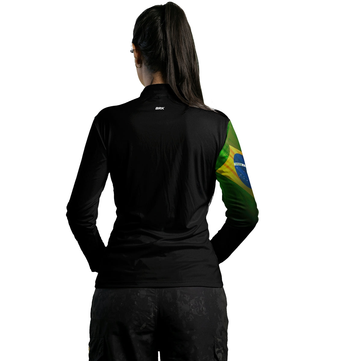 Camisa Feminina Brk Preta Bandeira do Brasil com Proteção Solar UV50 Envio Imediato - Brk Fishing