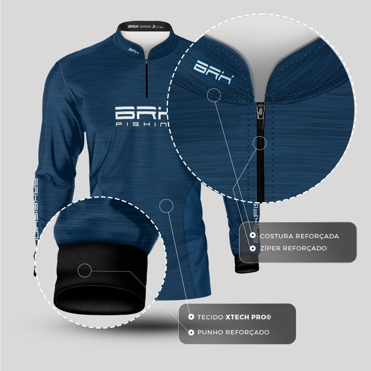 Camisa de Pesca Brk Fishing Azul Naval Mesclado com UV50+ Brk Fishing