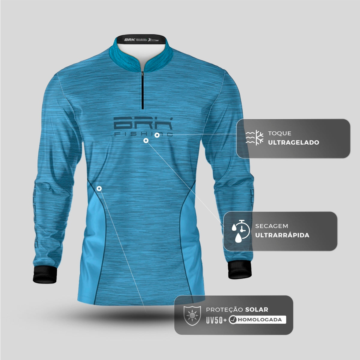 Camisa de Pesca Brk Fishing Azul Claro Mesclado com UV50+ - Brk Fishing