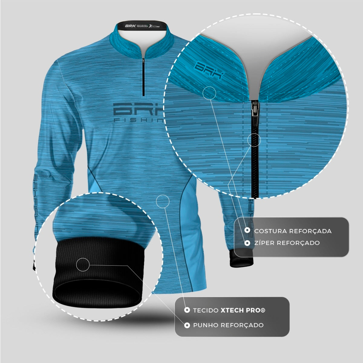 Camisa de Pesca Brk Fishing Azul Claro Mesclado com UV50+ - Brk Fishing
