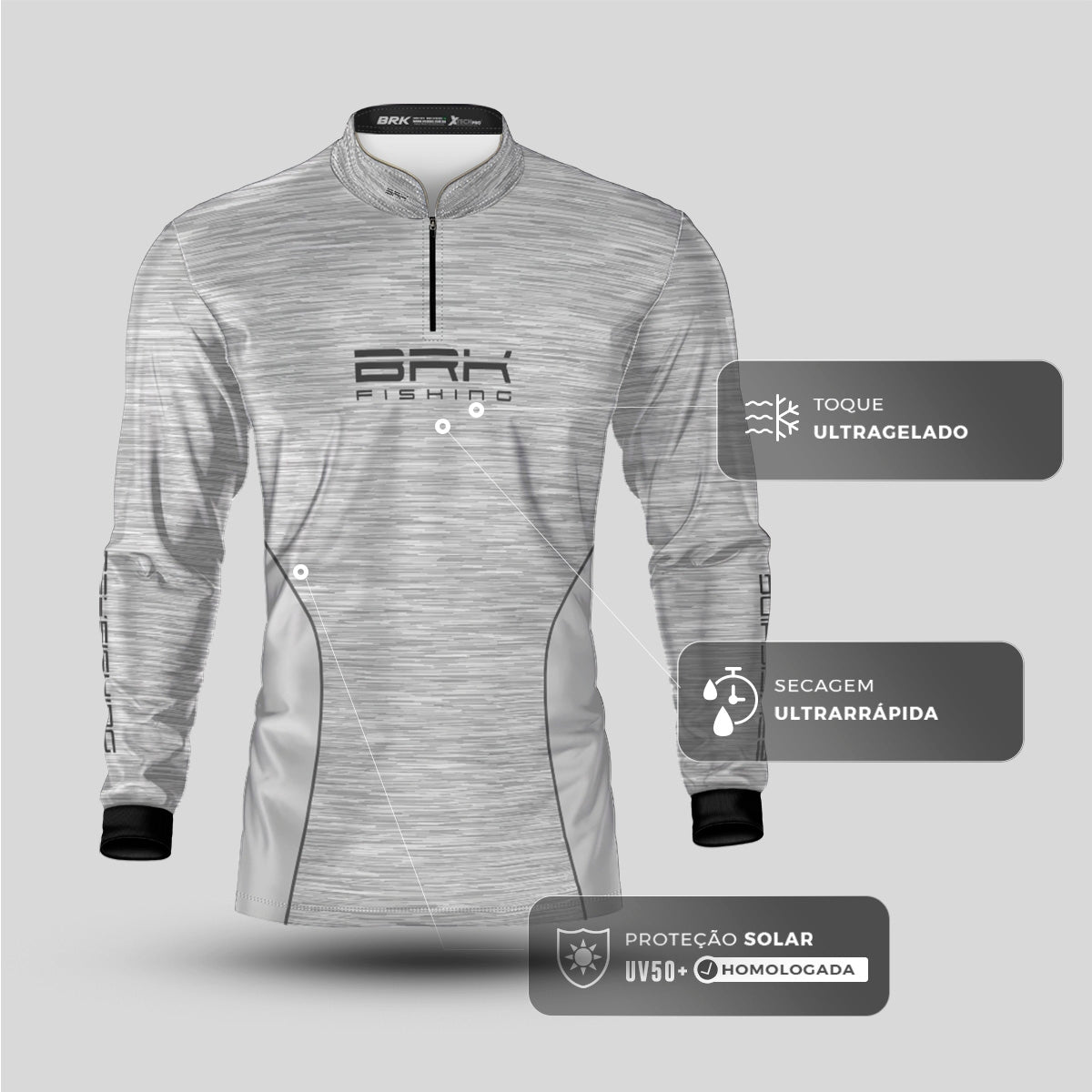 Camisa de Pesca Brk Fishing Branco Mesclado com UV50+ - Brk Fishing