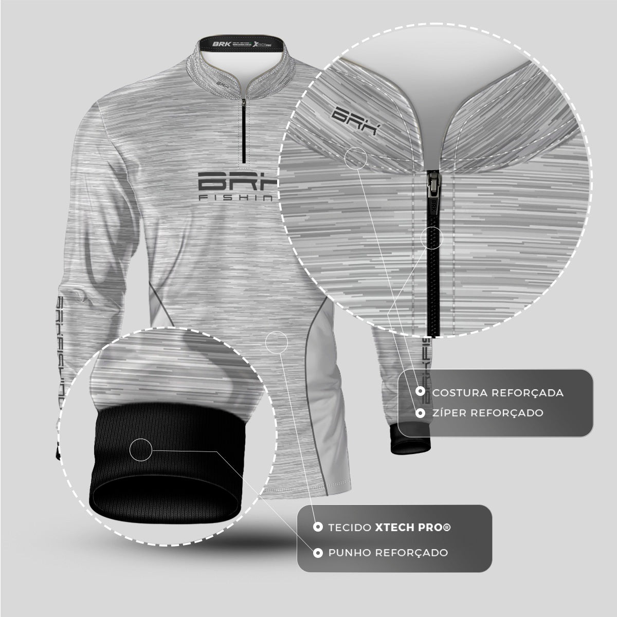 Camisa de Pesca Brk Fishing Branco Mesclado com UV50+ - Brk Fishing