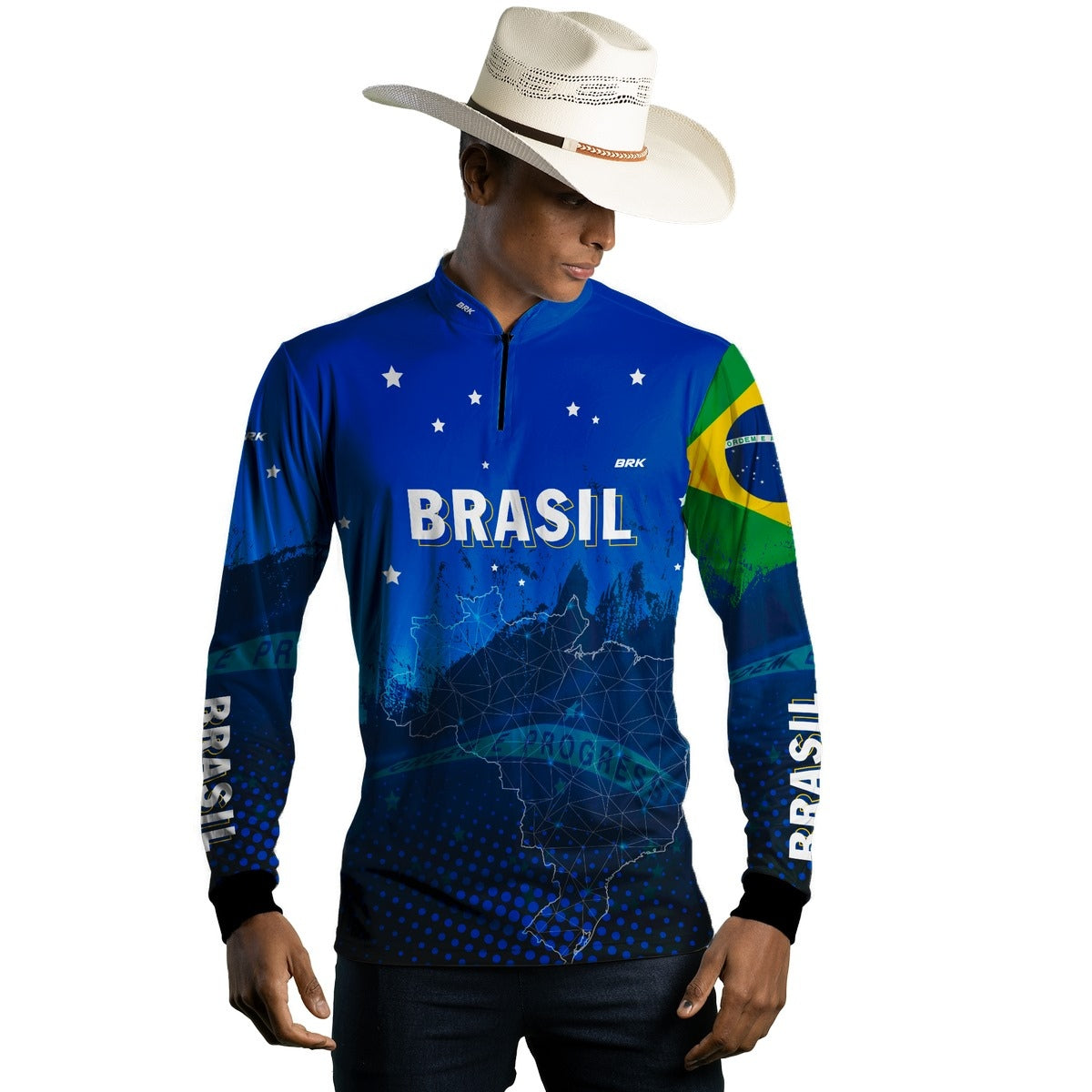 Camisa de Pesca Brk Brasil Azul com Proteção Solar UV50+ - Brk Fishing