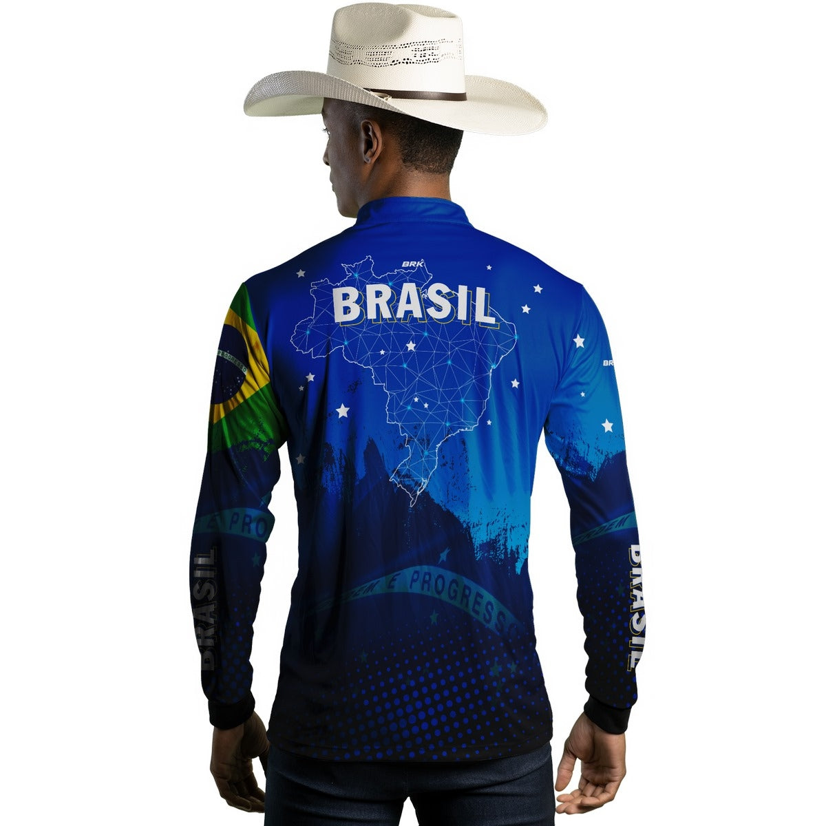 Camisa de Pesca Brk Brasil Azul com Proteção Solar UV50+ - Brk Fishing