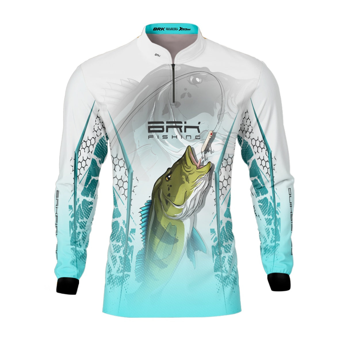 Camisa de Pesca Brk Tucunaré Branca e Azul com Proteção Solar UV50+ - Brk Fishing