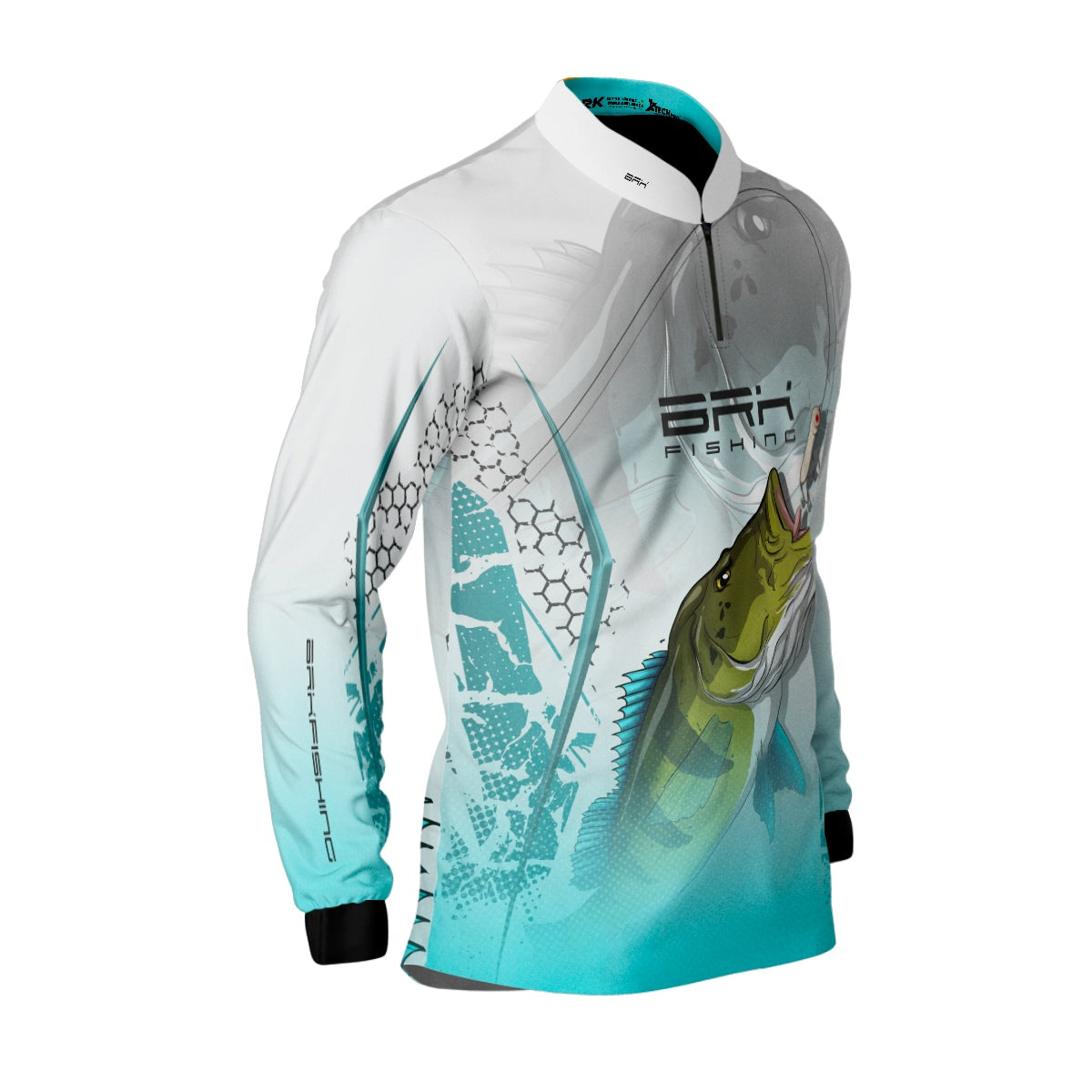 Camisa de Pesca Brk Tucunaré Branca e Azul com Proteção Solar UV50+ - Brk Fishing