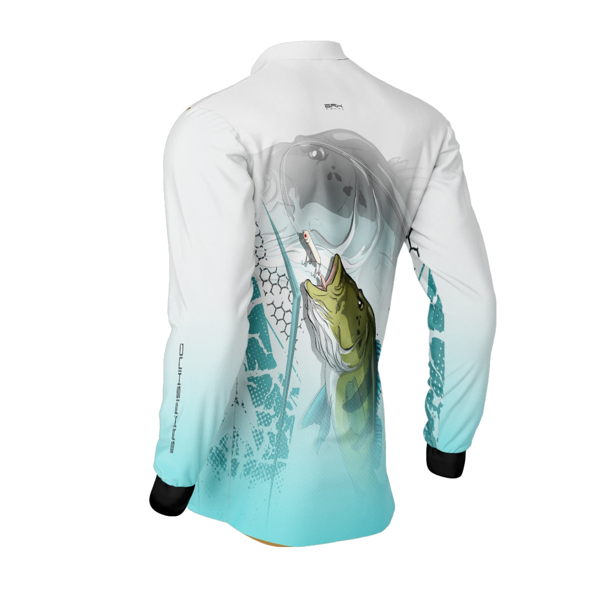 Camisa de Pesca Brk Tucunaré Branca e Azul com Proteção Solar UV50+ - Brk Fishing