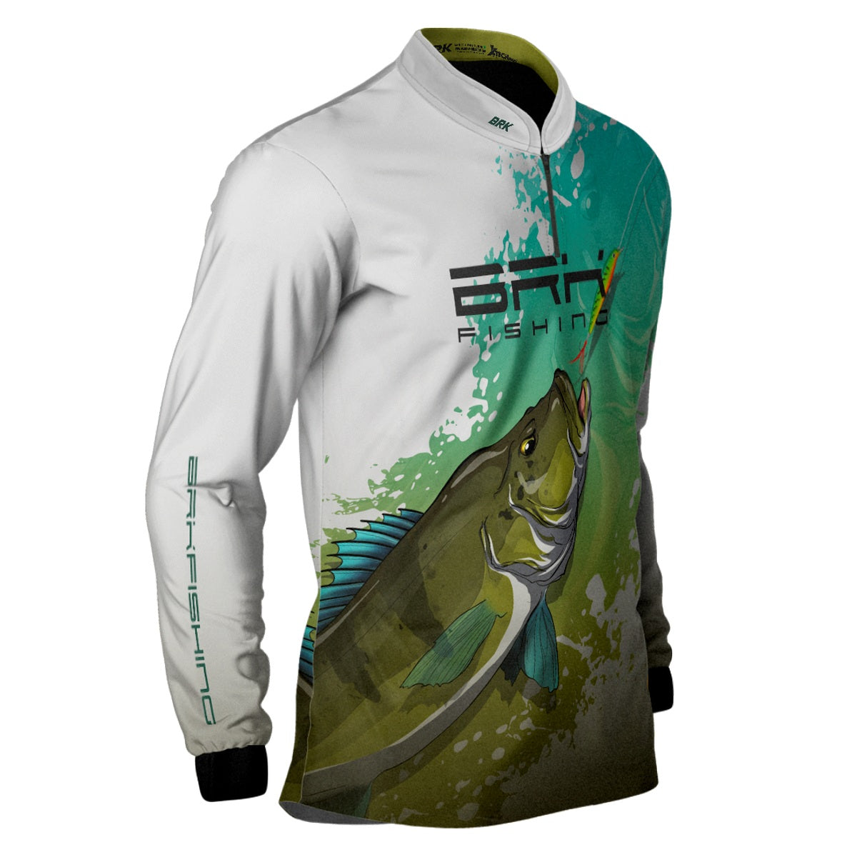 Camisa de Pesca Brk Tucunaré Verde e Branca com Proteção Solar UV50+ - Brk Fishing