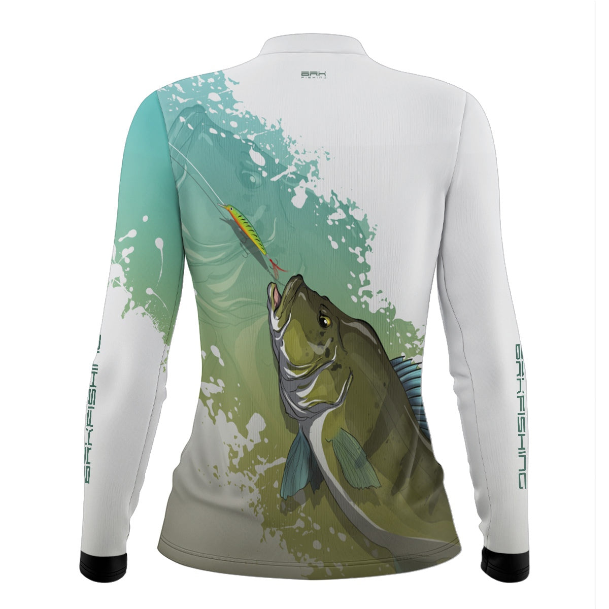Camisa de Pesca Feminina Brk Tucunaré Verde e Branca com Proteção UV50 Brk Fishing