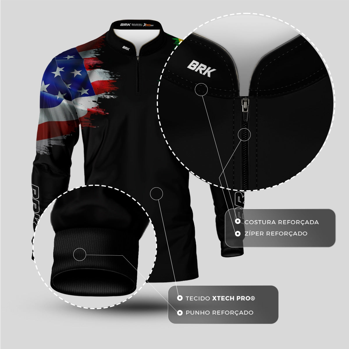 Camisa Agro Brk Bandeira Brasil Estados Unidos com Proteção Solar UV50+ - Brk Fishing