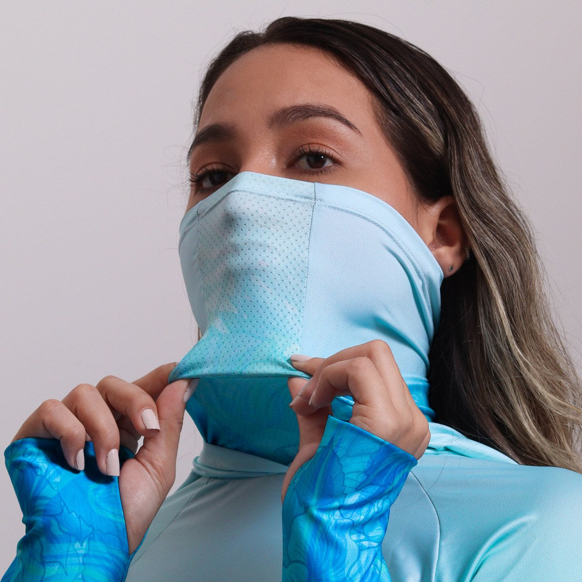 Camisa FusionX Feminina Brk Deep Azul Cristal com Capuz e Proteção Solar UV50+ Brk Fishing