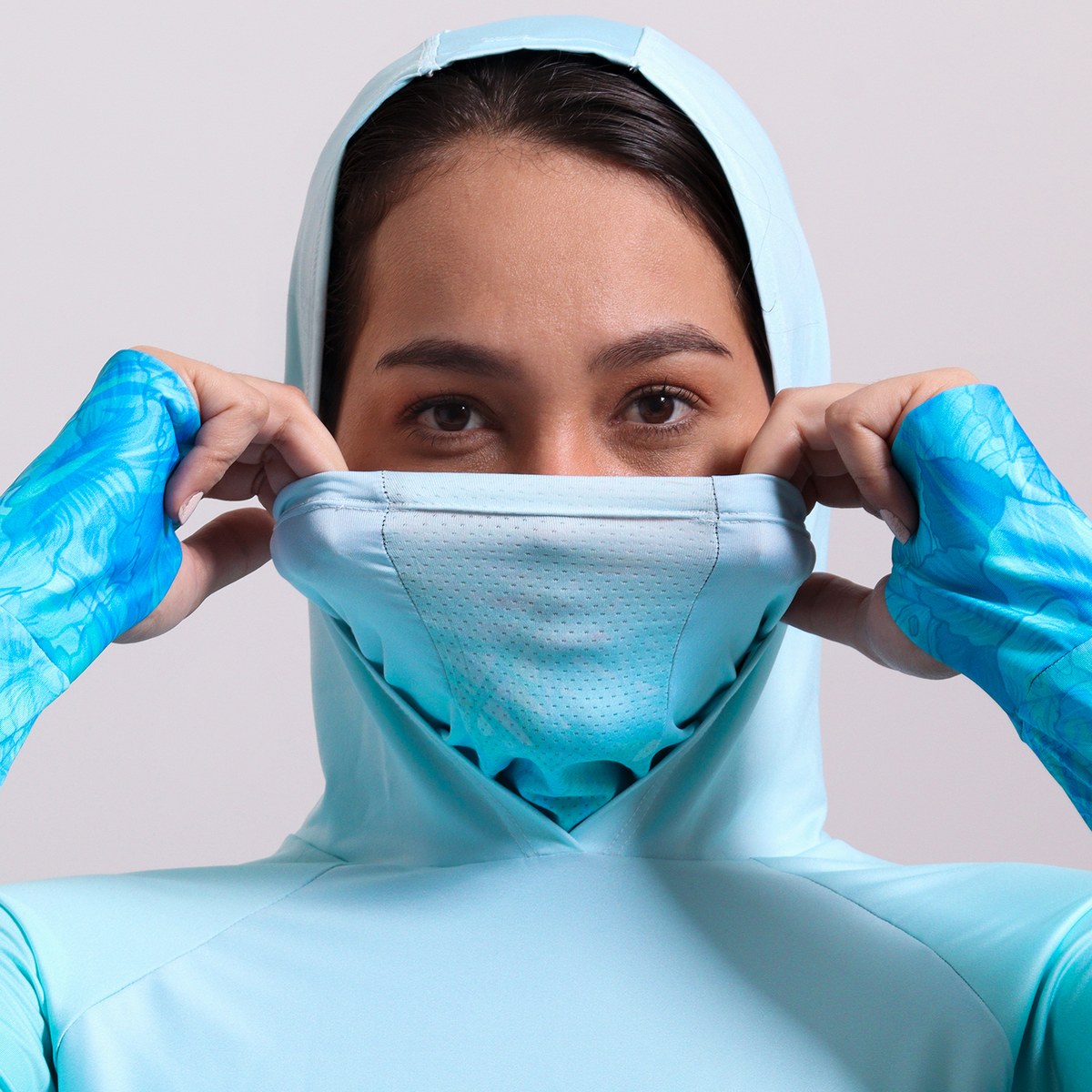 Camisa FusionX Feminina Brk Deep Azul Cristal com Capuz e Proteção Solar UV50+ Envio Imediato Brk Fishing