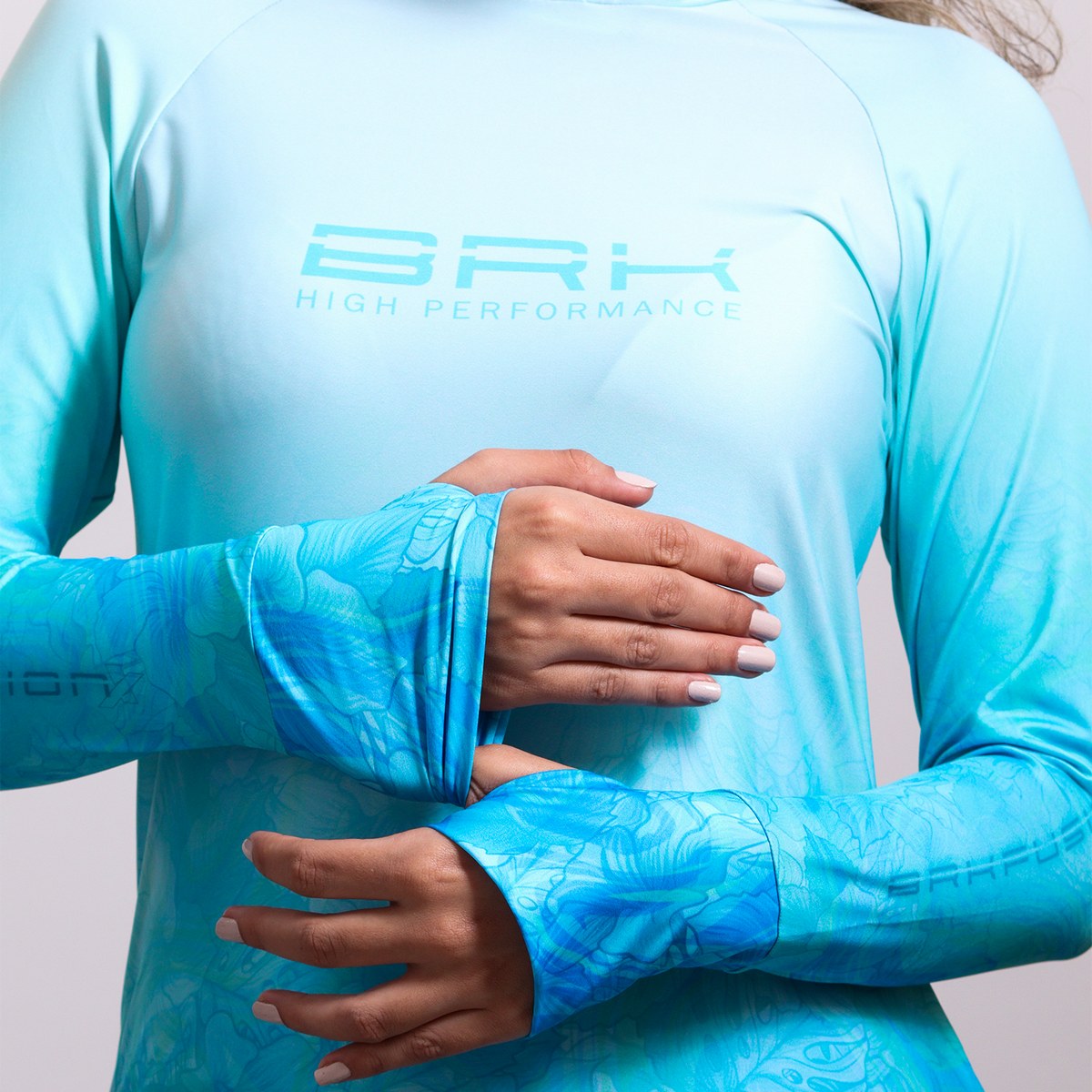 Camisa FusionX Feminina Brk Deep Azul Cristal com Capuz e Proteção Solar UV50+ Envio Imediato Brk Fishing