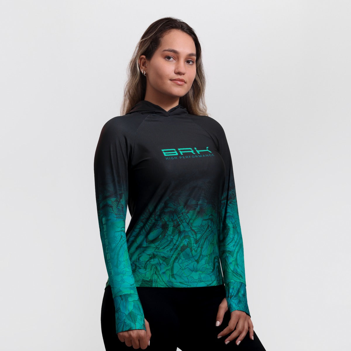 Camisa FusionX Feminina Brk Deep Azul Turquesa com Capuz e Proteção Solar UV50+ - Brk Fishing
