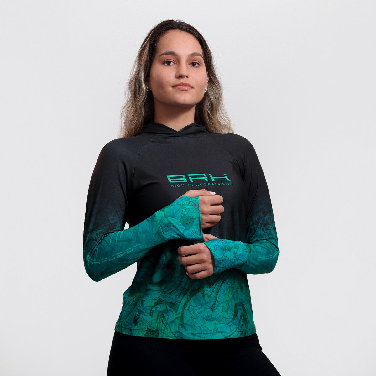 Camisa FusionX Feminina Brk Deep Azul Turquesa com Capuz e Proteção Solar UV50+ - Brk Fishing