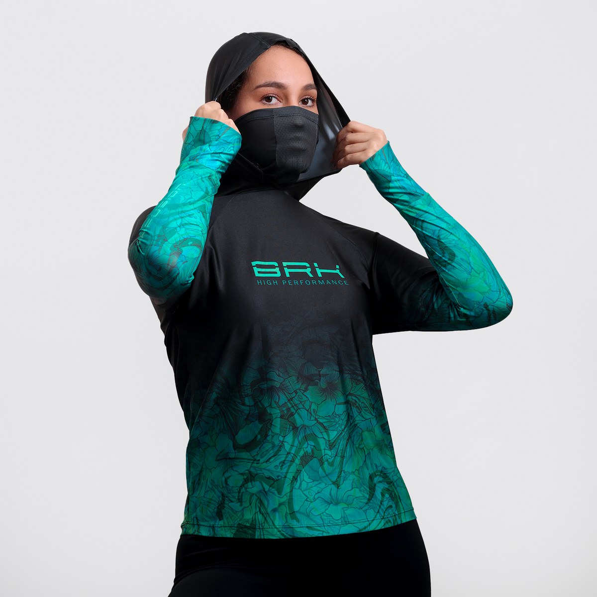 Camisa FusionX Feminina Brk Deep Azul Turquesa com Capuz e Proteção Solar UV50+ - Brk Fishing