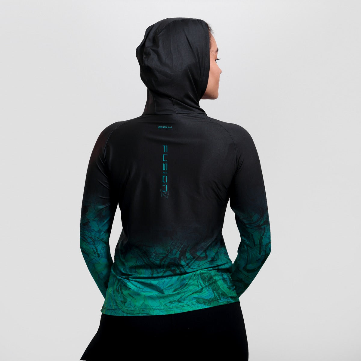 Camisa FusionX Feminina Brk Deep Azul Turquesa com Capuz e Proteção Solar UV50+ - Brk Fishing