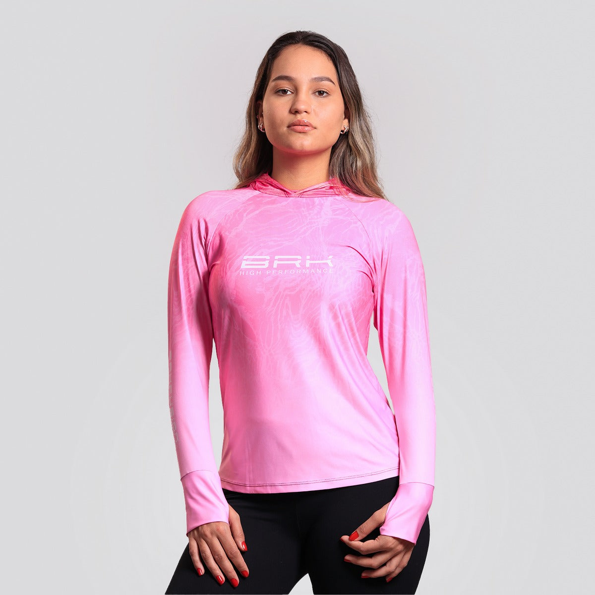 Camisa FusionX Feminina Brk Clean Efeito Água Rosa com Capuz e Proteção Solar UV50+ - Brk Fishing