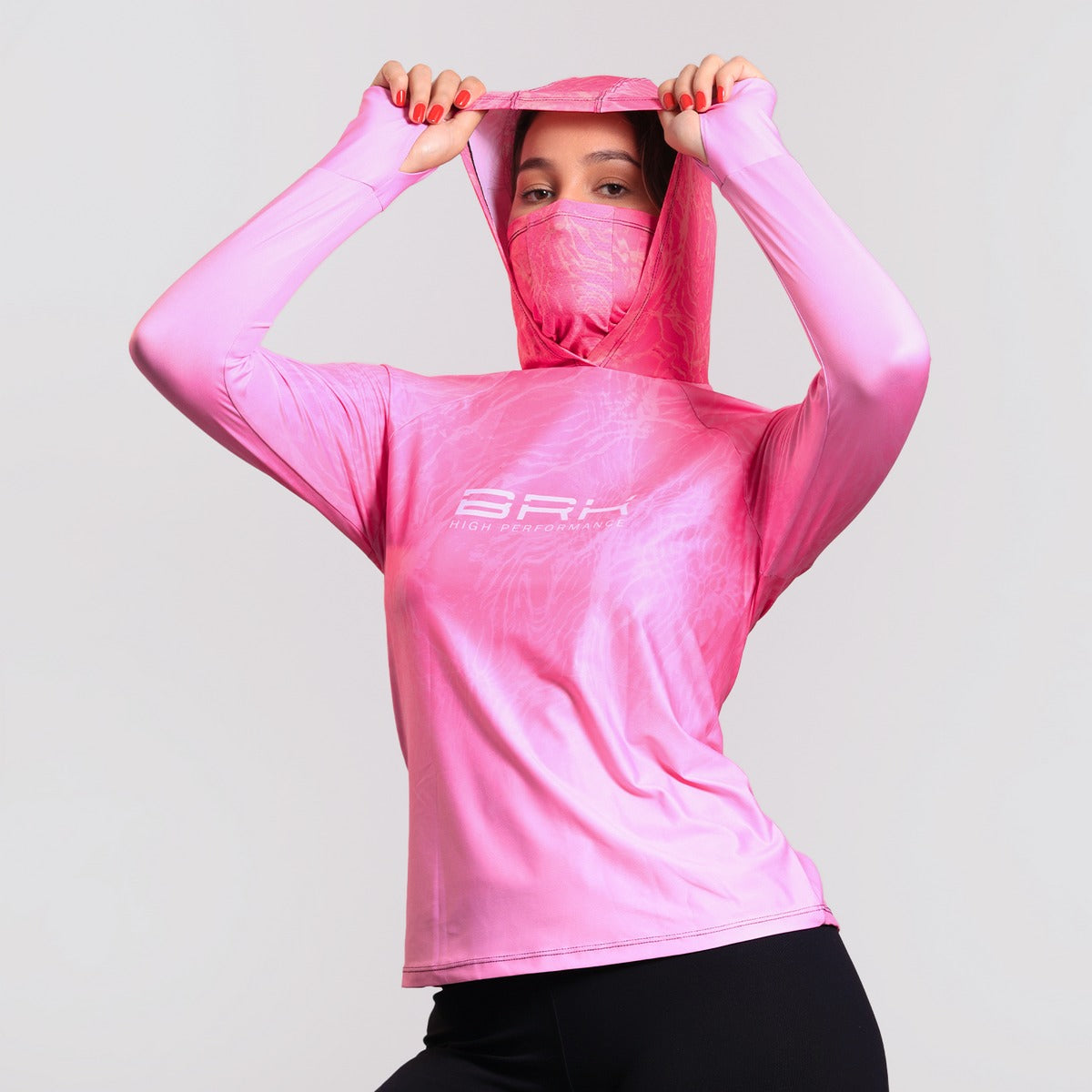 Camisa FusionX Feminina Brk Clean Efeito Água Rosa com Capuz e Proteção Solar UV50+ - Brk Fishing