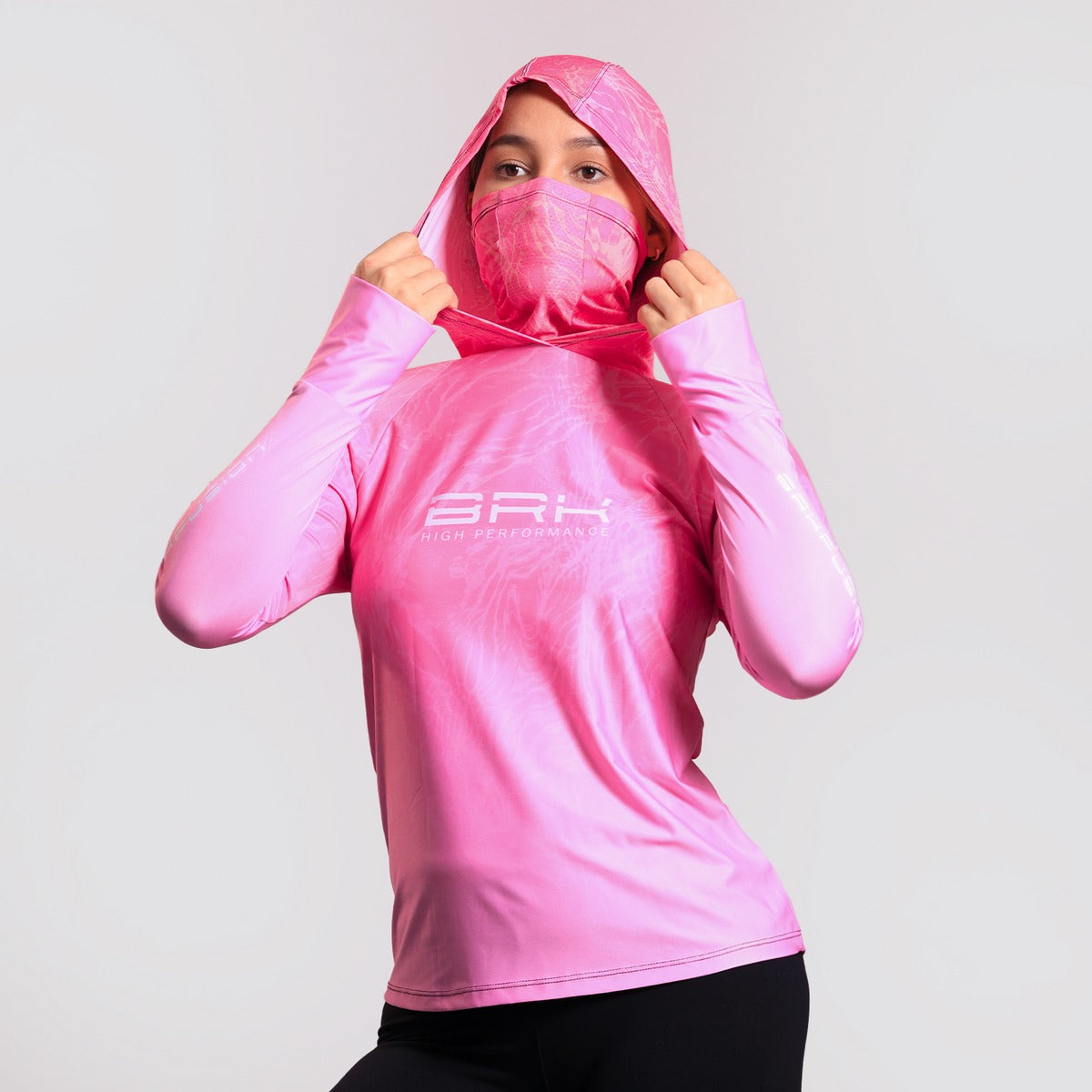Camisa FusionX Feminina Brk Clean Efeito Água Rosa com Capuz e Proteção Solar UV50+ - Brk Fishing