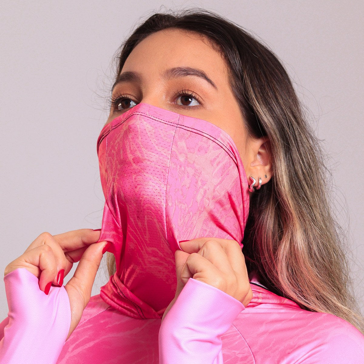 Camisa FusionX Feminina Brk Clean Efeito Água Rosa com Capuz e Proteção Solar UV50+ - Brk Fishing