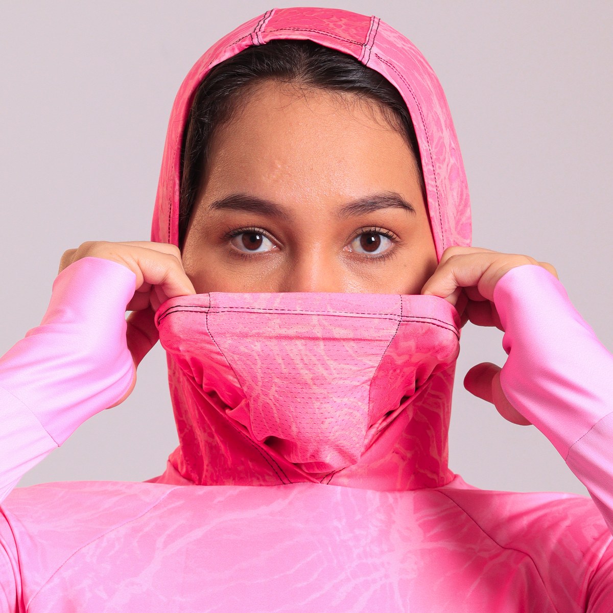 Camisa FusionX Feminina Brk Clean Efeito Água Rosa com Capuz e Proteção Solar UV50+ - Brk Fishing