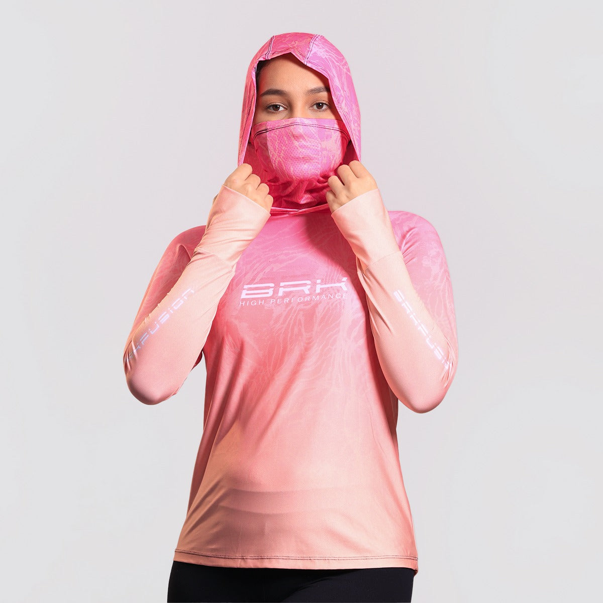 Camisa FusionX Feminina Brk Clean Efeito Água Laranja Rosa com Capuz e Proteção Solar UV50+ - Brk Fishing
