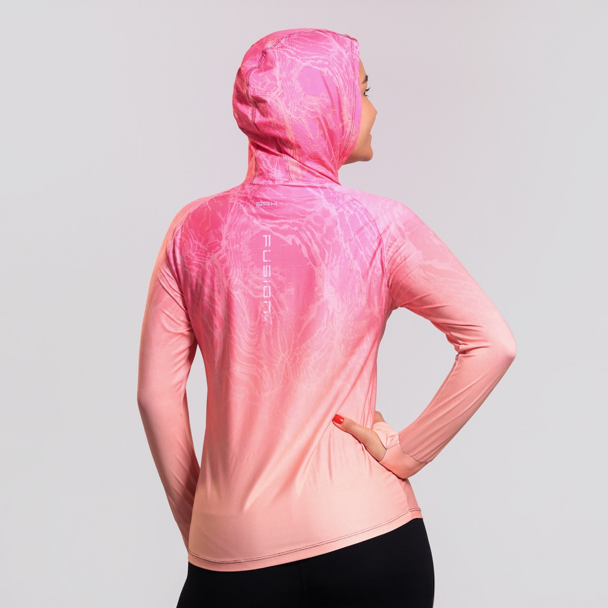 Camisa FusionX Feminina Brk Clean Efeito Água Laranja Rosa com Capuz e Proteção Solar UV50+ - Brk Fishing