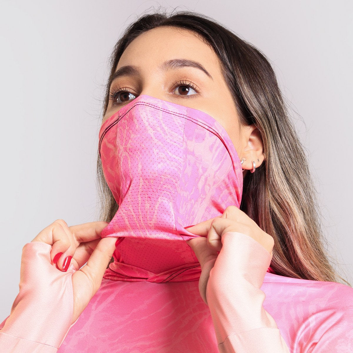 Camisa FusionX Feminina Brk Clean Efeito Água Laranja Rosa com Capuz e Proteção Solar UV50+ - Brk Fishing