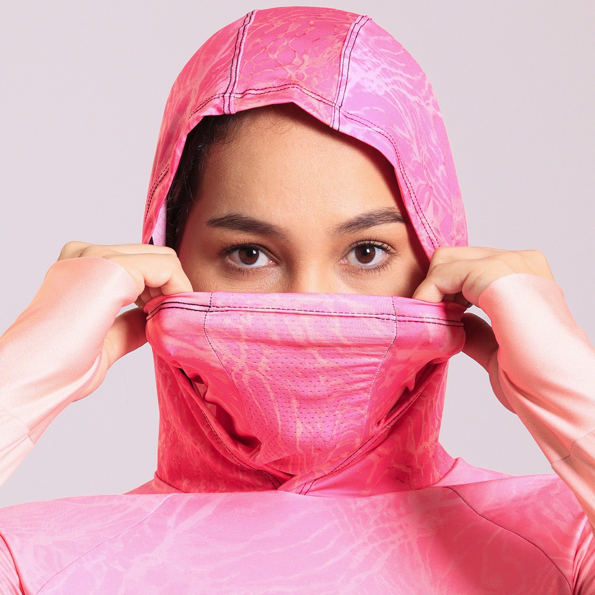 Camisa FusionX Feminina Brk Clean Efeito Água Laranja Rosa com Capuz e Proteção Solar UV50+ - Brk Fishing