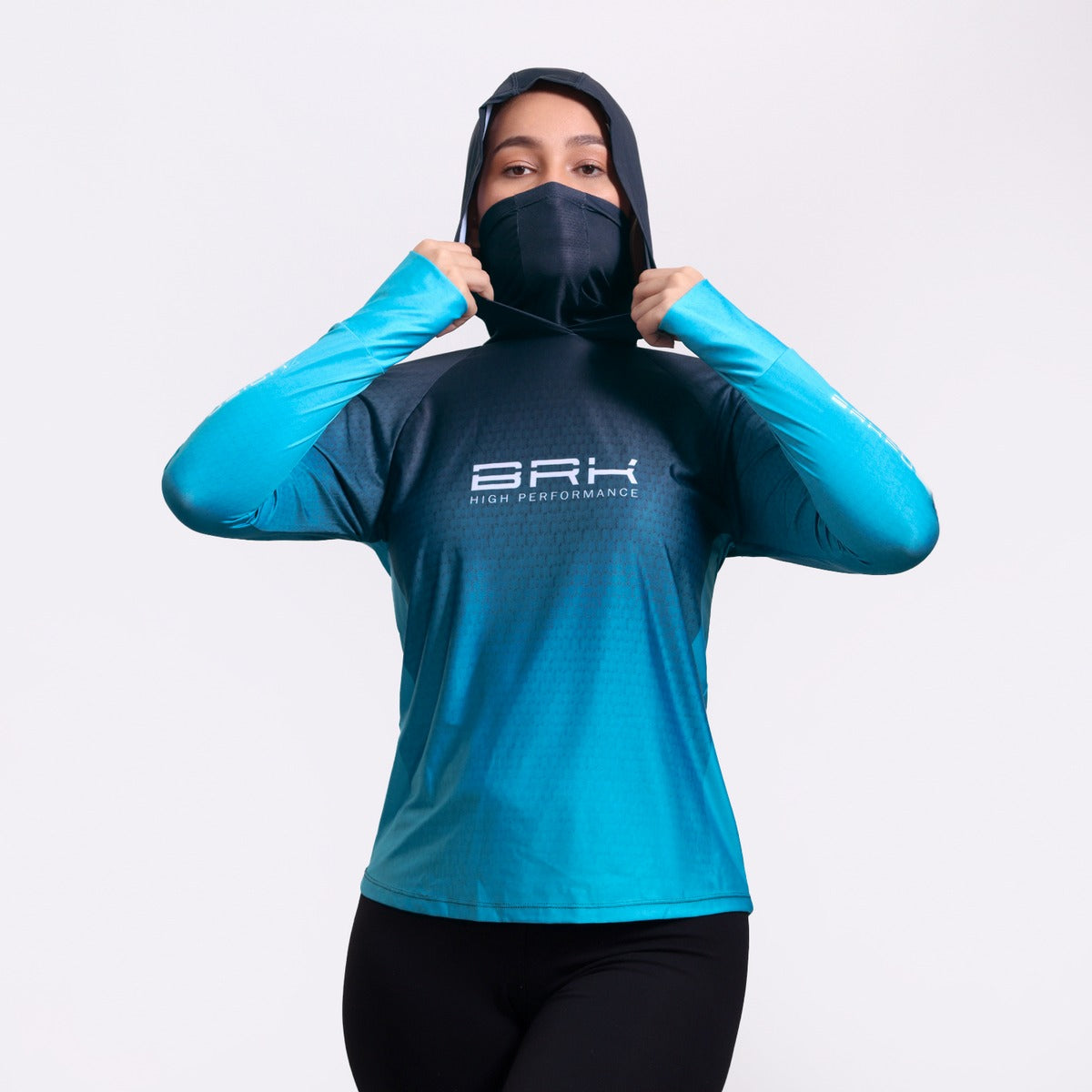 Camisa FusionX Feminina Brk Clean Azul com Capuz e Proteção Solar UV50+ Envio Imediato Brk Fishing