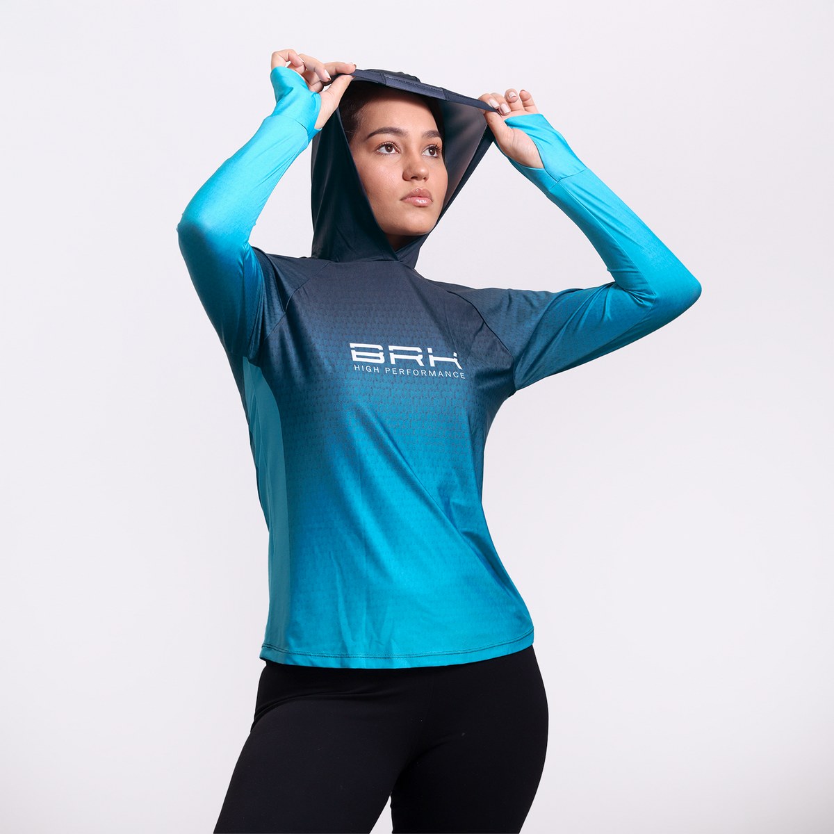 Camisa FusionX Feminina Brk Clean Azul com Capuz e Proteção Solar UV50+ Envio Imediato Brk Fishing