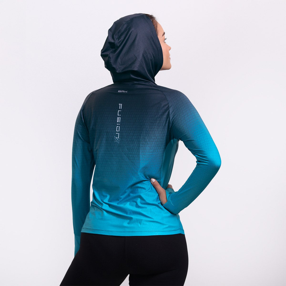 Camisa FusionX Feminina Brk Clean Azul com Capuz e Proteção Solar UV50+ Envio Imediato Brk Fishing