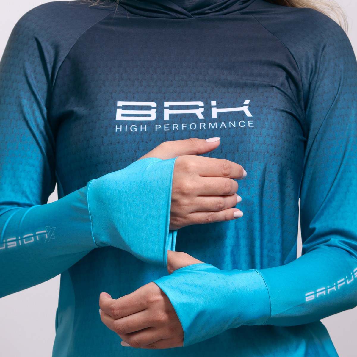 Camisa FusionX Feminina Brk Clean Azul com Capuz e Proteção Solar UV50+ - Brk Fishing