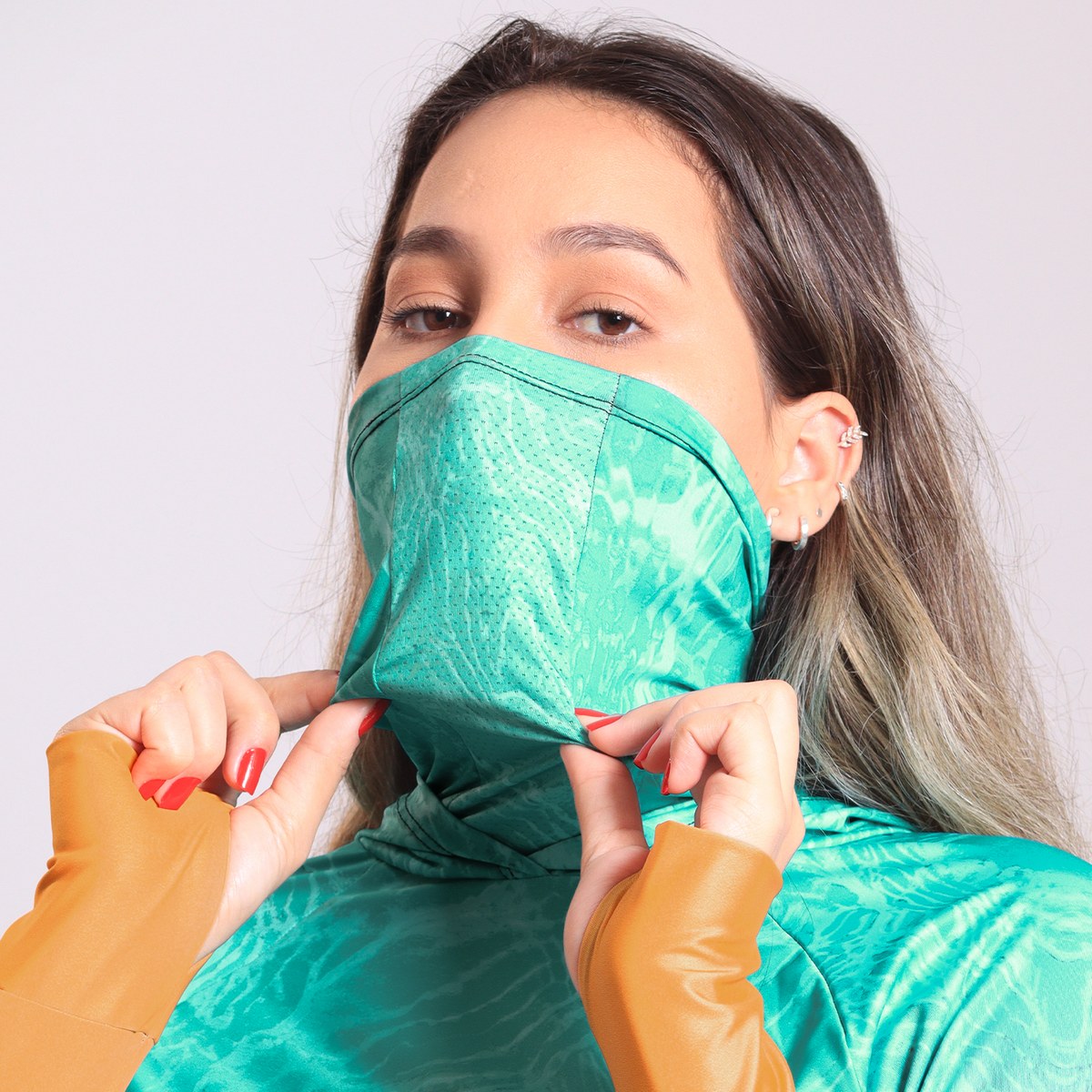 Camisa FusionX Feminina Brk Deep Azul Laranja com Capuz e Proteção Solar UV50+ - Brk Fishing