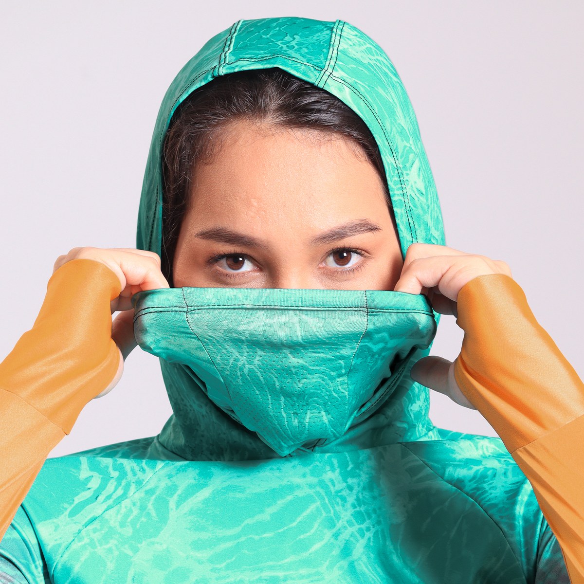 Camisa FusionX Feminina Brk Deep Azul Laranja com Capuz e Proteção Solar UV50+ - Brk Fishing