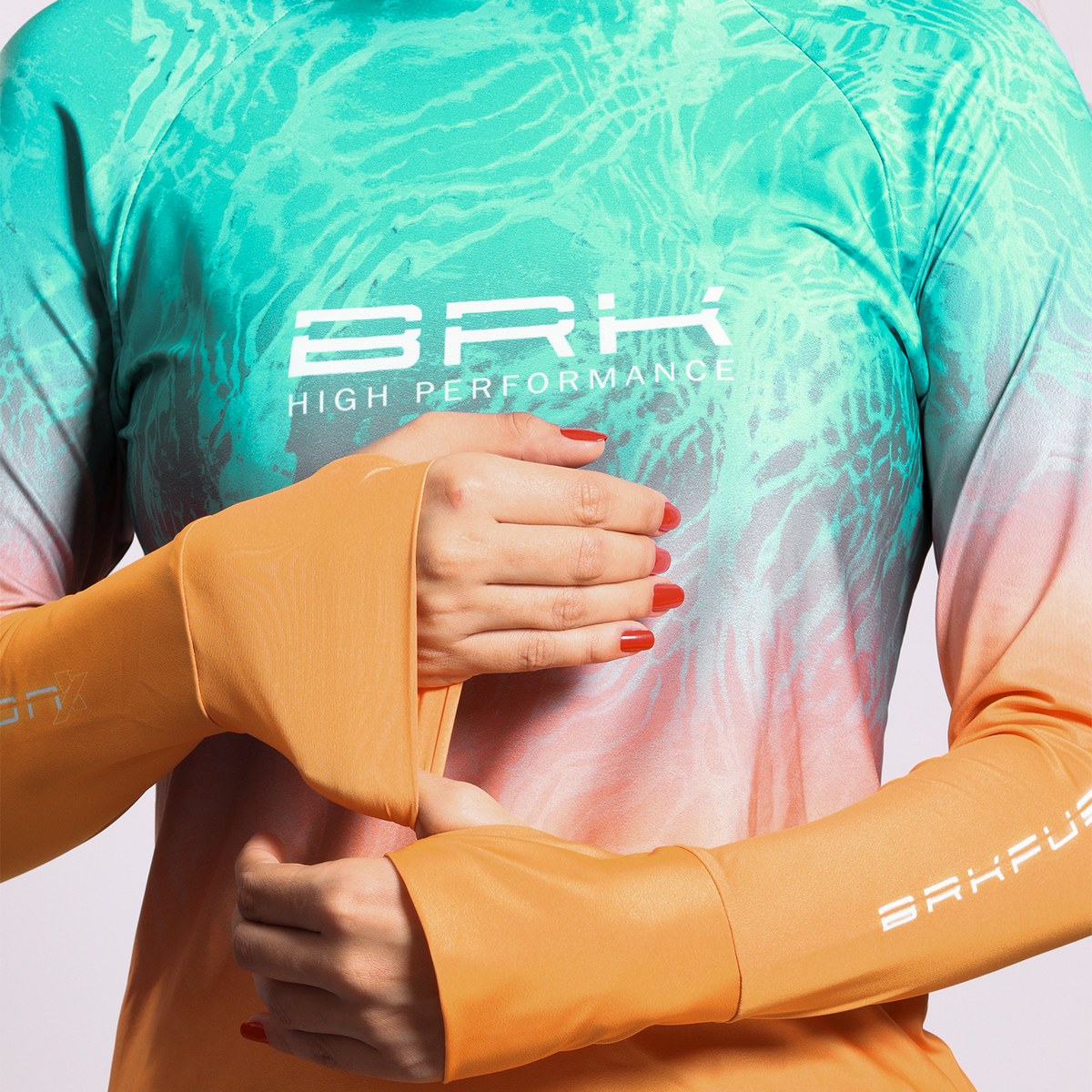 Camisa FusionX Feminina Brk Deep Azul Laranja com Capuz e Proteção Solar UV50+ - Brk Fishing