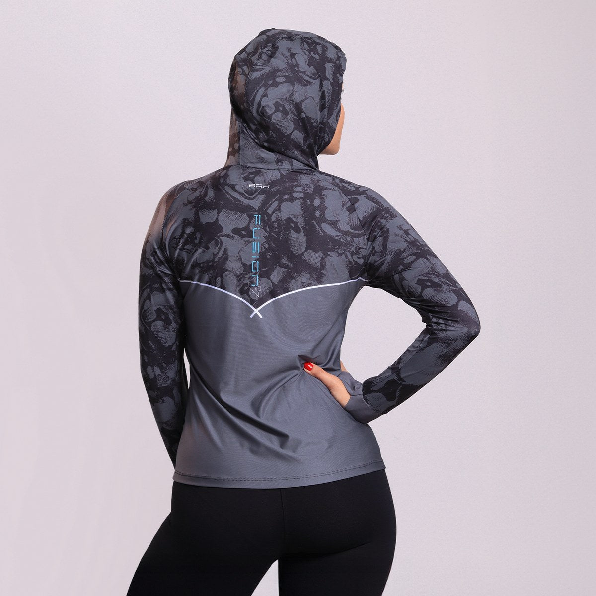 Camisa FusionX Feminina Brk Deep Cinza Camuflado com Capuz e Proteção Solar UV50+ - Brk Fishing