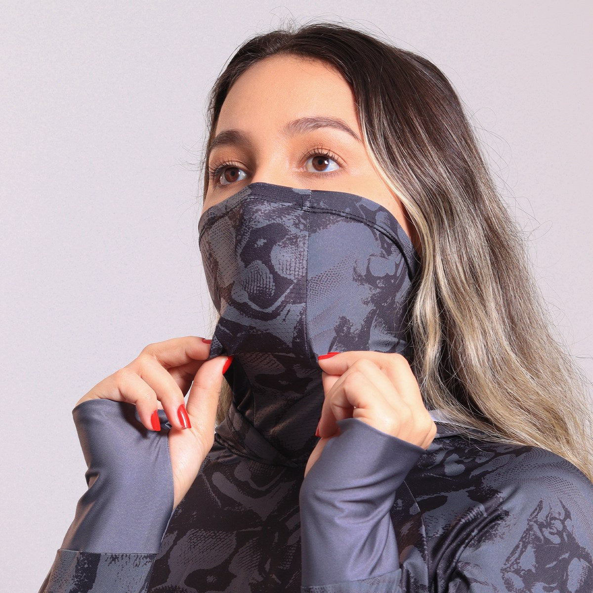 Camisa FusionX Feminina Brk Deep Cinza Camuflado com Capuz e Proteção Solar UV50+ - Brk Fishing