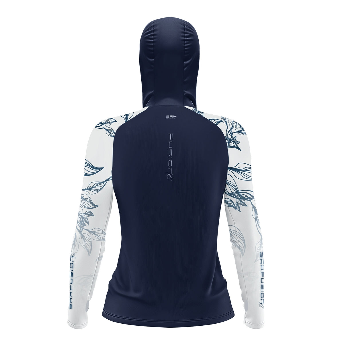 Camisa FusionX Feminina Brk Deep Azul Detalhe Folhas com Capuz e Proteção Solar UV50+ - Brk Fishing