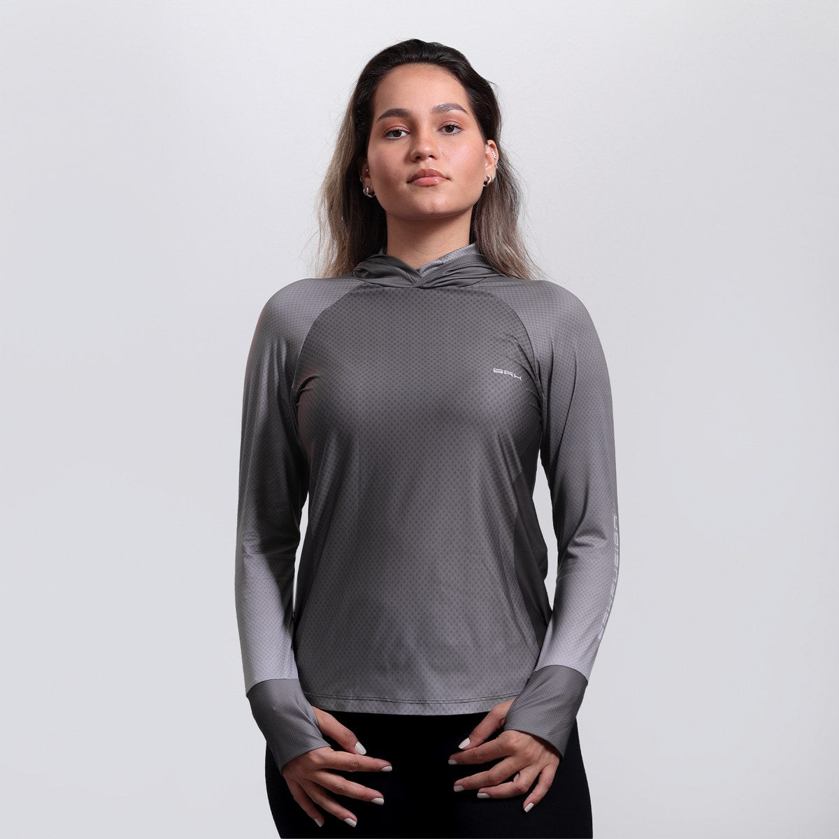 Camisa FusionX Feminina Brk Clean Cinza com Capuz e Proteção Solar UV50+ - Brk Fishing