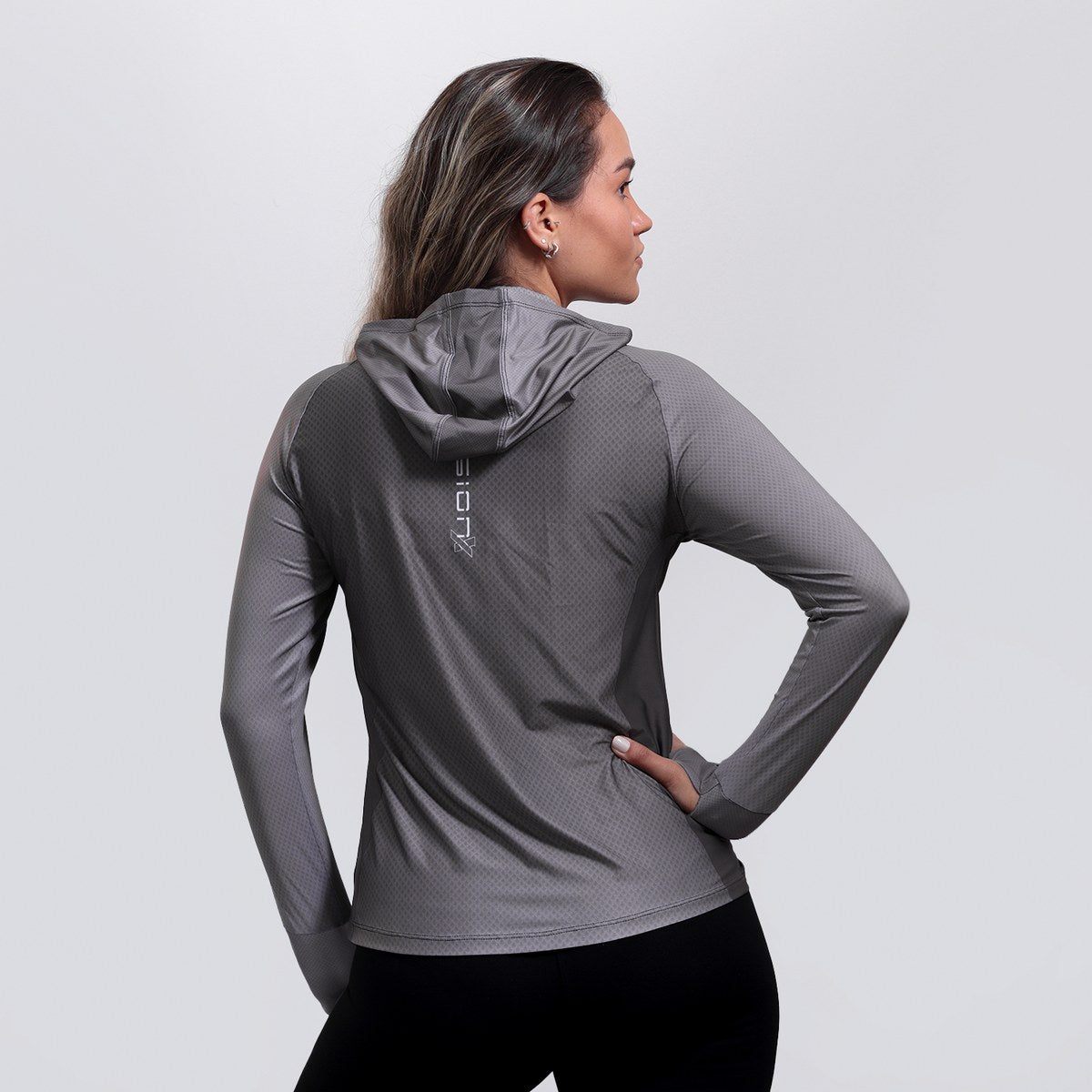 Camisa FusionX Feminina Brk Clean Cinza com Capuz e Proteção Solar UV50+ - Brk Fishing