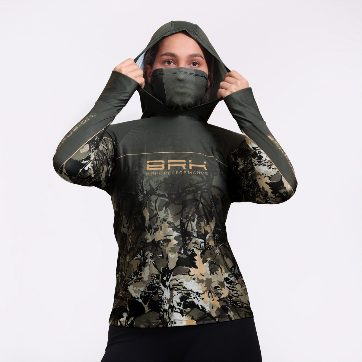 Camisa FusionX Feminina Brk Real Tree Verde e Proteção Solar UV50+ - Brk Fishing