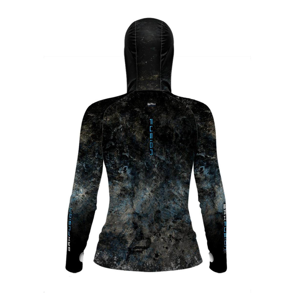 Camisa FusionX Feminina Brk Galaxy Preta e Azul com Capuz e Proteção UV50+ - Brk Fishing